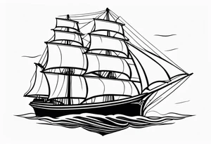 A American traditional sail ship made in a modern Blackwork style tattoo idea