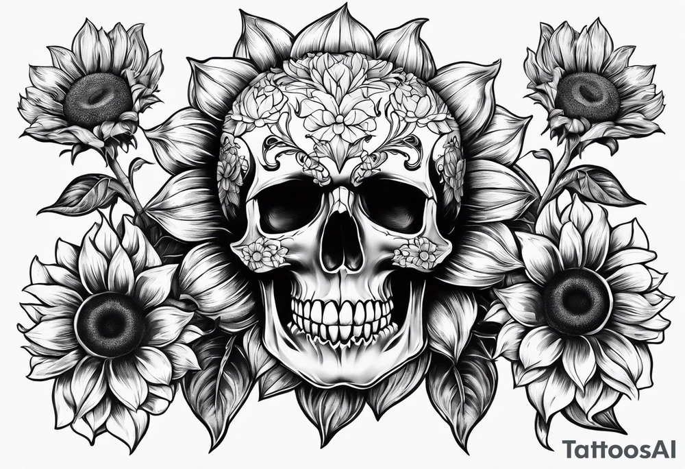 Sunflower, skull,
 mental health tattoo idea