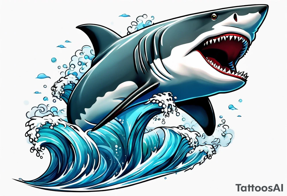 Shark on water spashing frame tattoo idea
