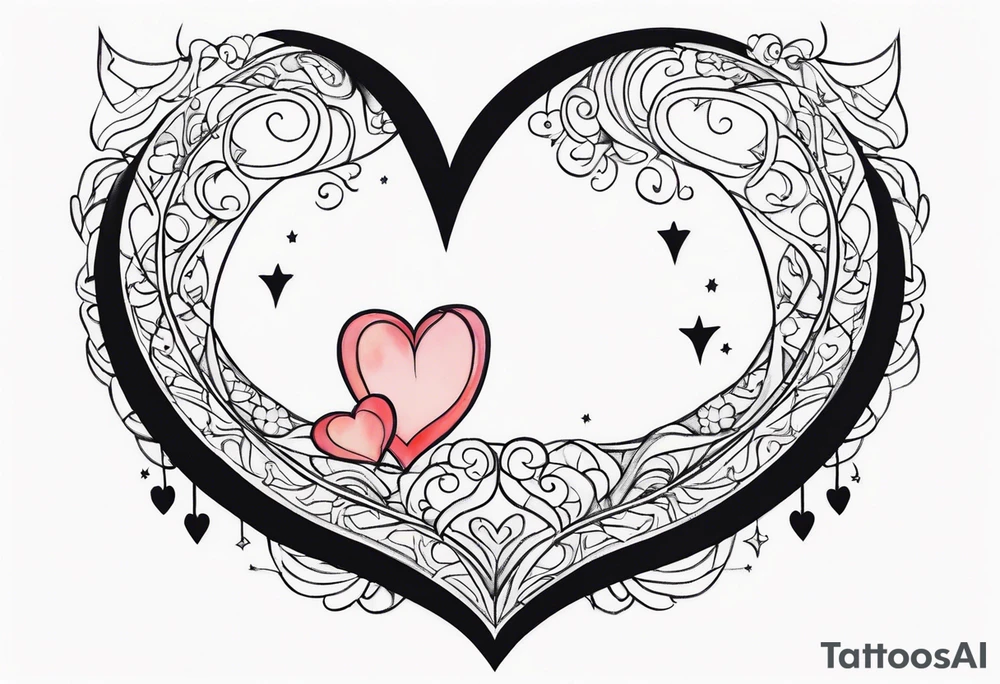 Crescent moon with a love heart inside it and 4 hearts dangling from it tattoo idea