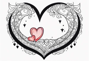 Crescent moon with a love heart inside it and 4 hearts dangling from it tattoo idea