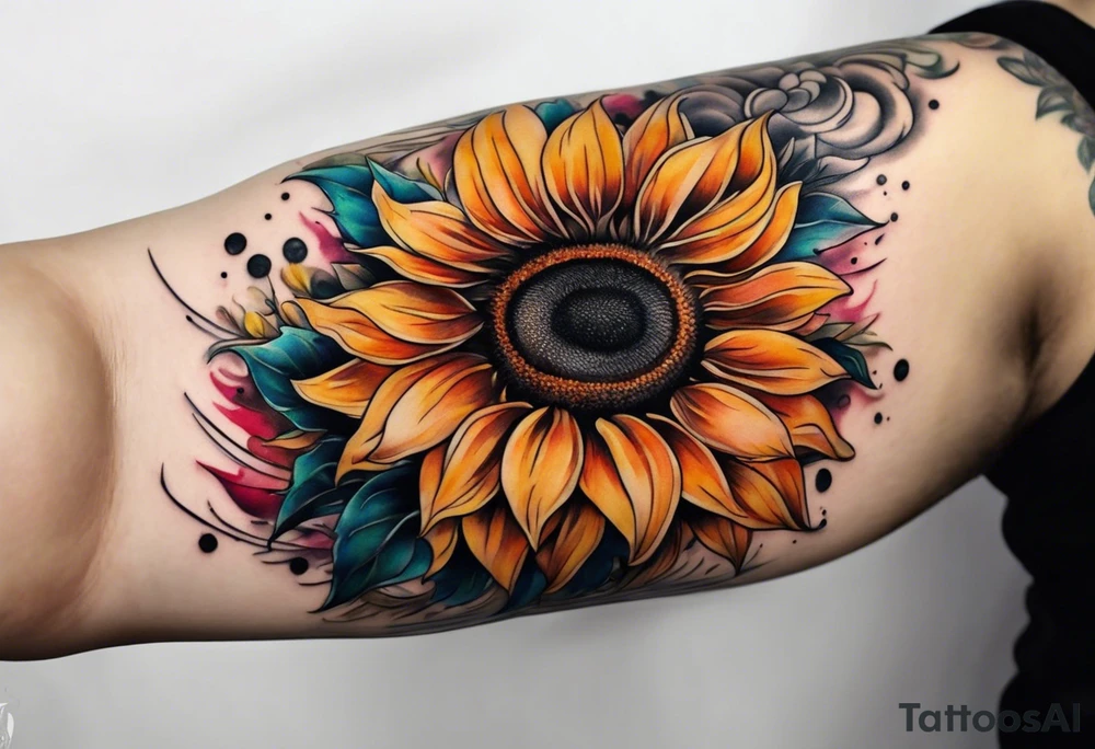 Colorful sunflower arm sleeve tattoo idea