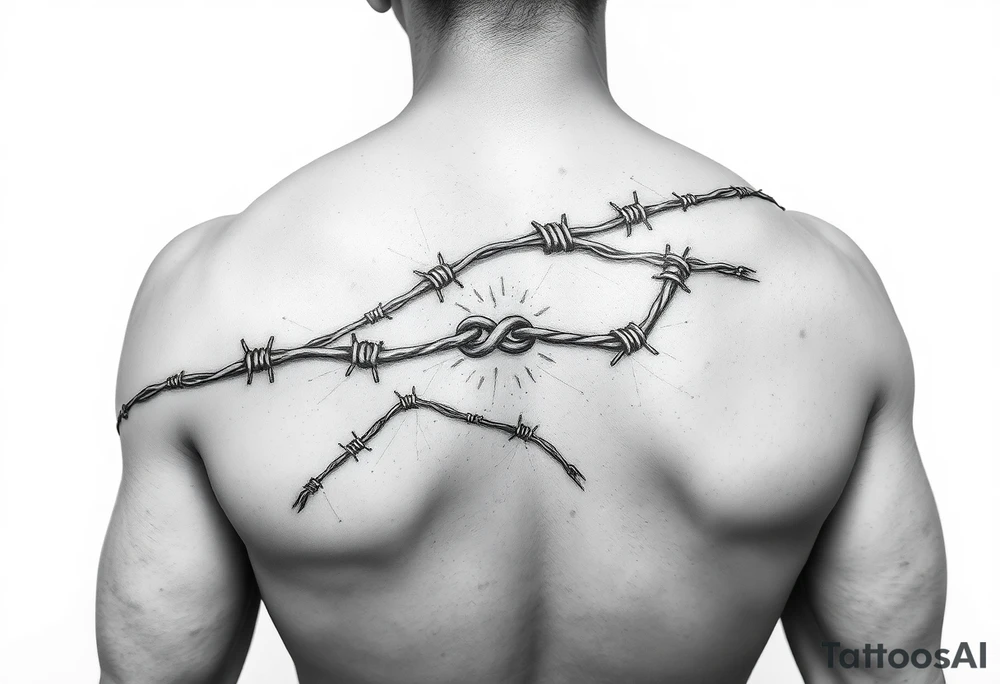 I want a barbed wire wraparound tattoo on my arm to my bicep where it ends up coiling itself on the bicep. It should also have a part that looks like a chain which is breaking to representing breaking generational curses tattoo idea