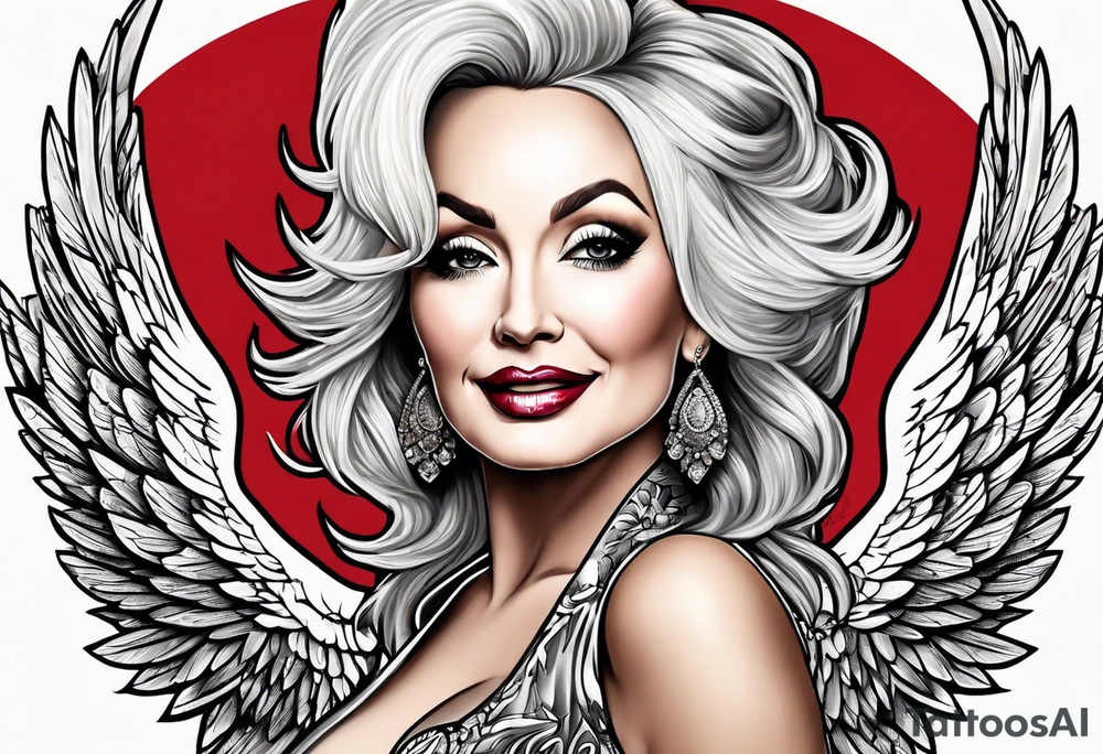Dolly Parton with angel wings tattoo idea