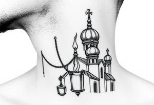 russian orthodox thurible chains with incense burning outside a russian orthodox domes church tattoo idea