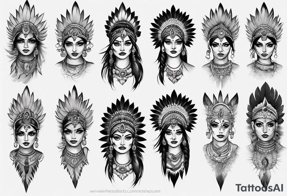 indian woman theme leg sleeve tattoo idea