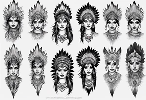 indian woman theme leg sleeve tattoo idea