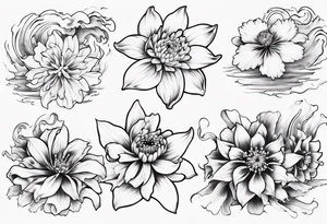 Japanese style tattoo background daffodils, chrysanthemum and waves tattoo idea