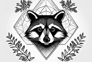Vertical portrait of raccoon with trees in background shaped like a diamond tattoo idea