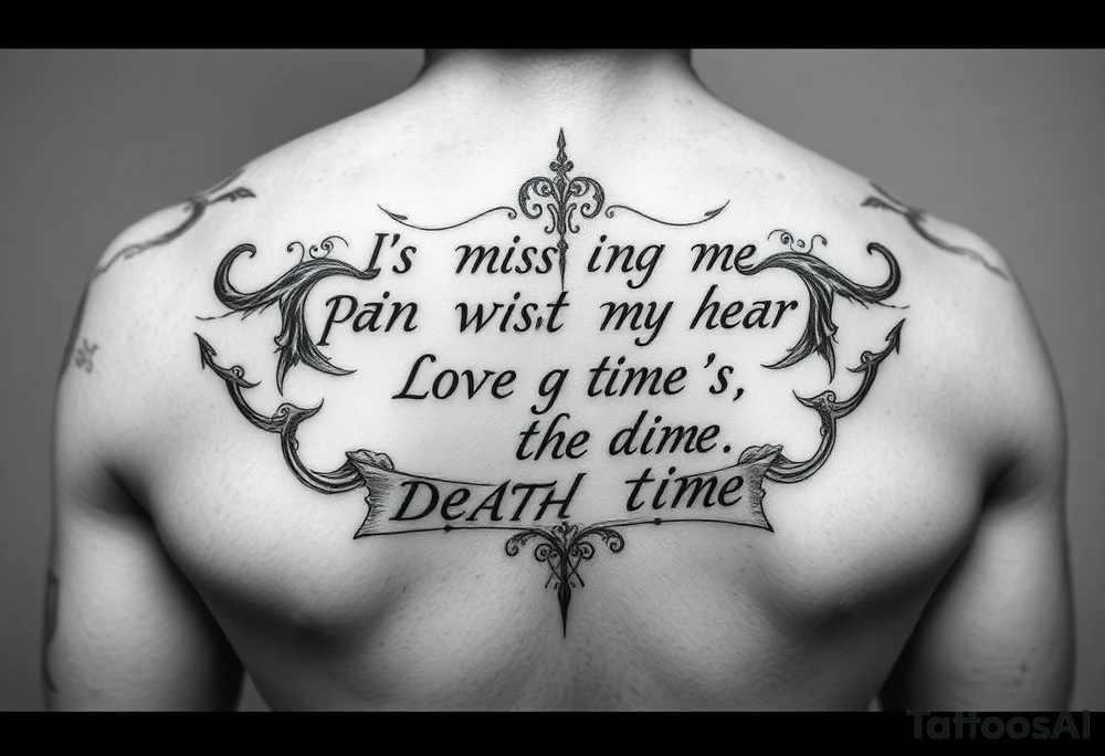 Pain , missing them , loving them , enjoying them , and death time tattoo idea