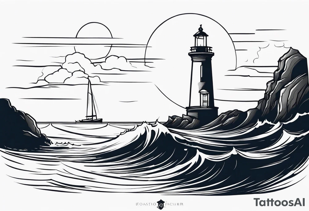 farol no oceano em mar agitado tattoo idea