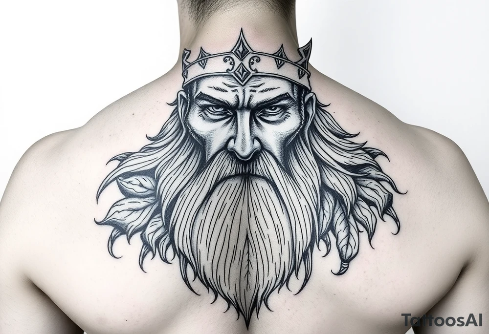 A powerful king showing his age from the long journey. Strong, courageous and compassionate. tattoo idea