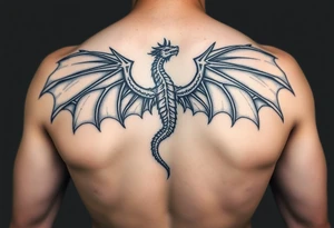 dragon tattoo mystical black and white powerful wings spread full body graphic tattoo idea