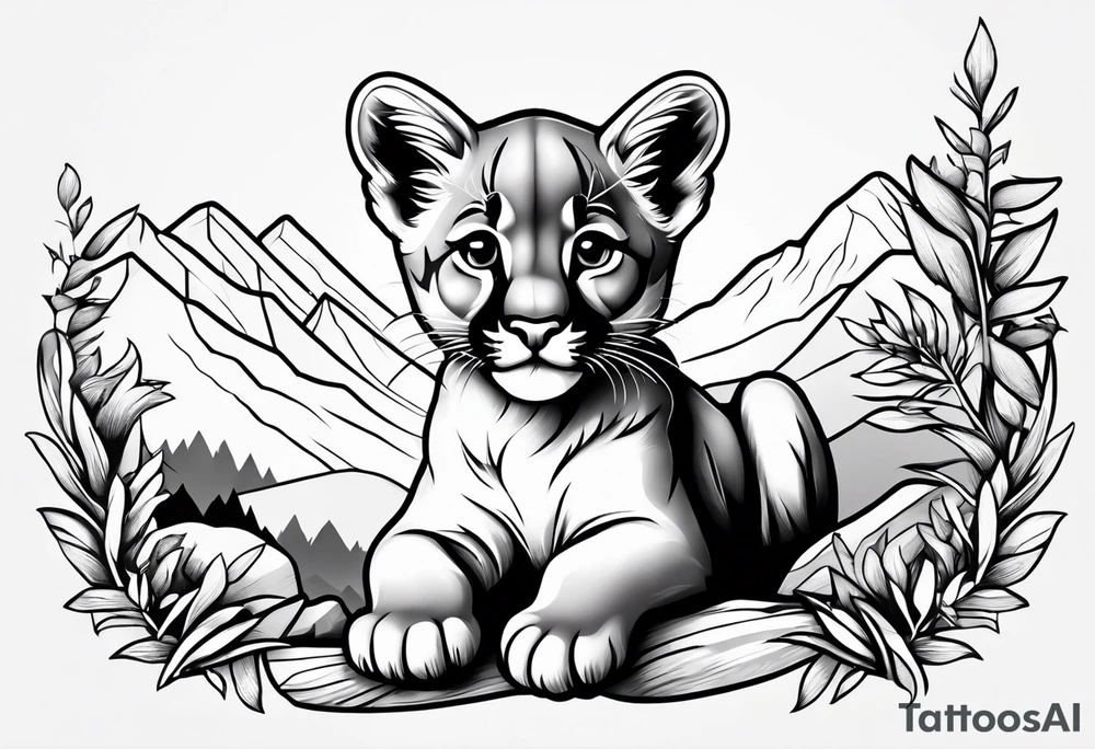 super cute cartoon mountain lion 
cub no background tattoo idea