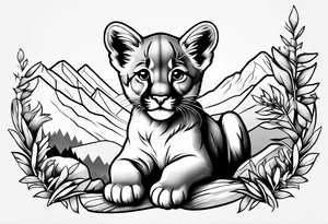 super cute cartoon mountain lion 
cub no background tattoo idea