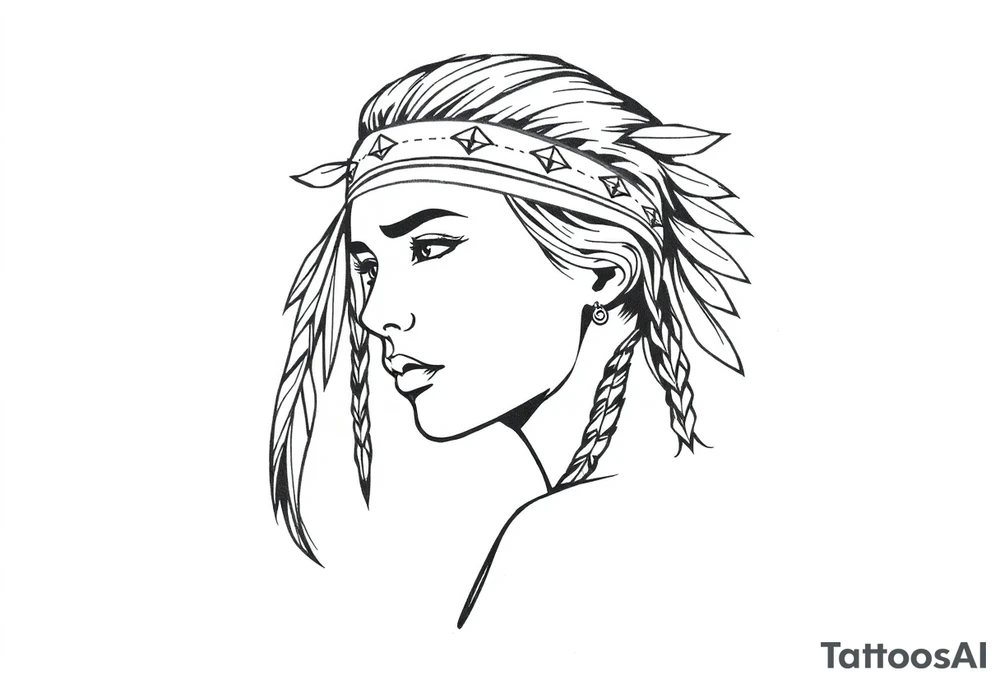 Female Native American wearing headband side pose tattoo idea
