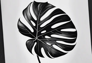 Abstract but realistic monstera leaf tattoo to go on the right leg on the outside of the leg next to the shin with a stem going down behind the ankle. Make it not so dark with lighter shading tattoo idea