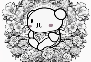 floating Kirby surrounded by flowers in a crystal tattoo idea