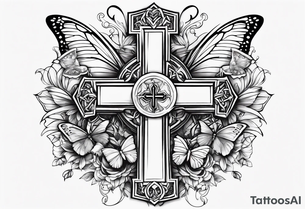 Cross with butterflies around the cross tattoo idea
