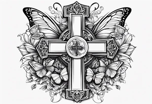Cross with butterflies around the cross tattoo idea