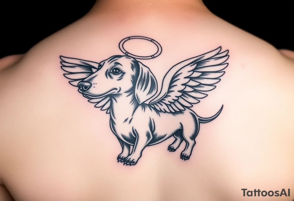 Dachshund with wings and halo tattoo idea