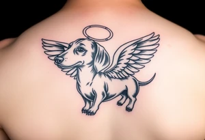 Dachshund with wings and halo tattoo idea