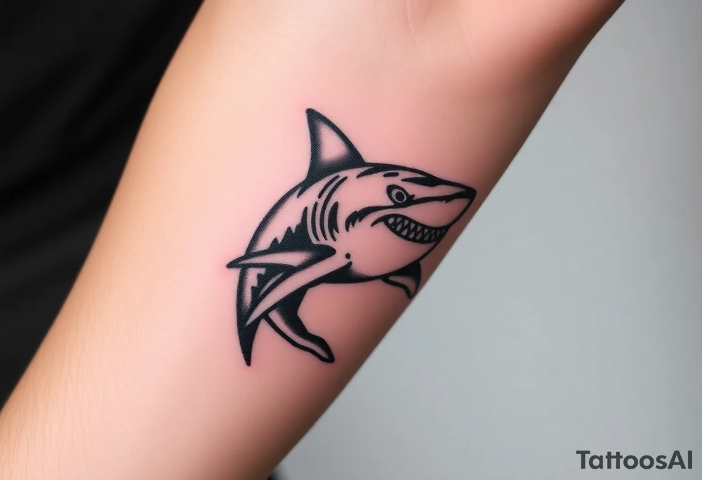 Masculine strong shark flowing forward in water tattoo idea