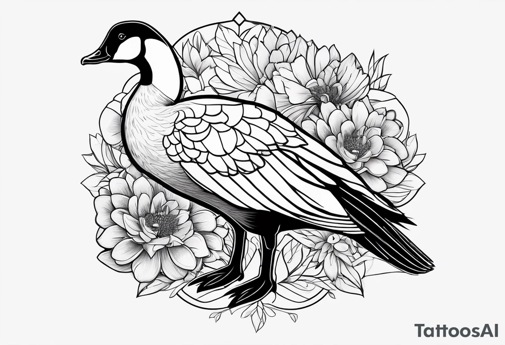 angry canadian goose with flowers side tattoo idea