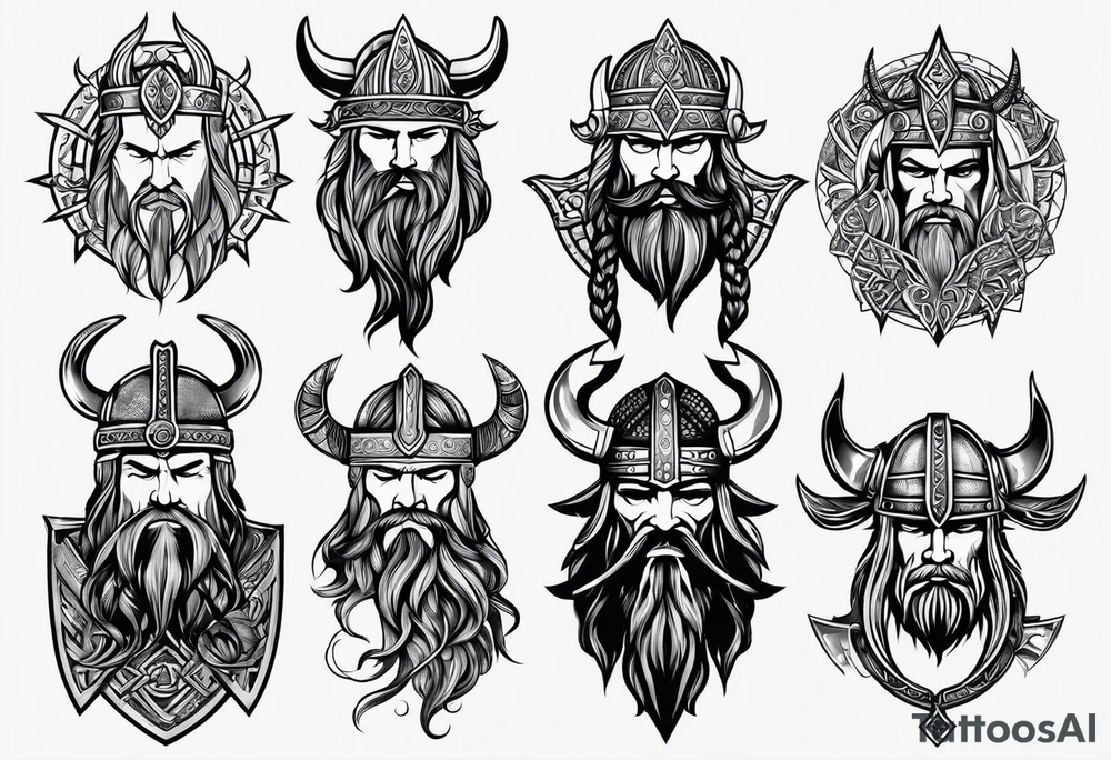 Viking silhouette with 6 blades tattoo idea