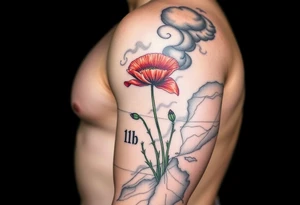 War zone with 2 poppy’s growing out of the smoke with 11B in the background and layer this over a map tattoo idea