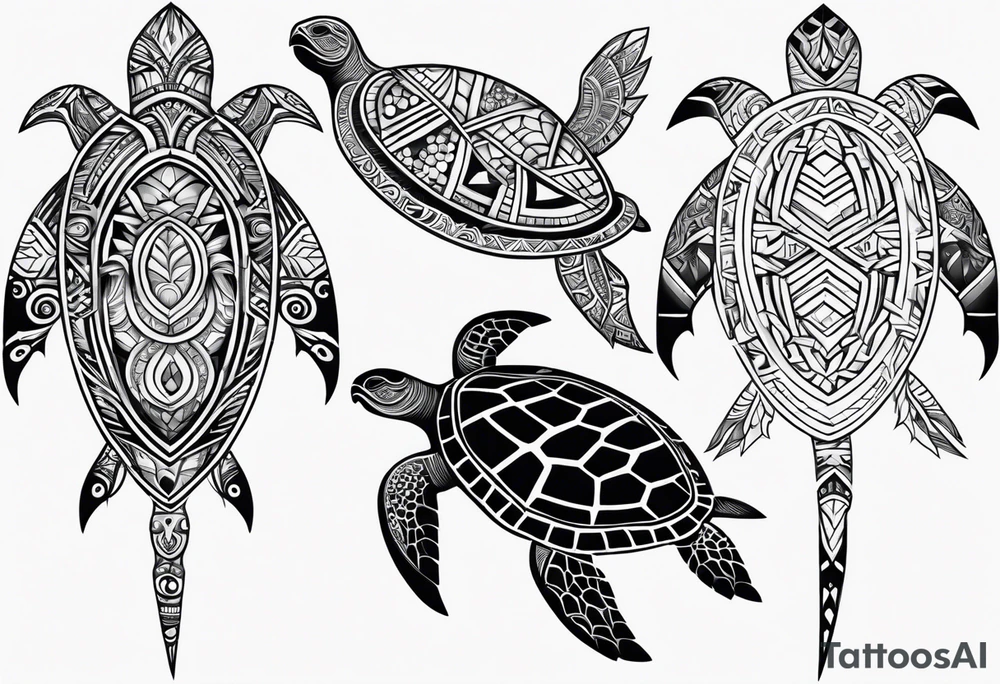 Full leg sleeve sea turtle tribal tattoo idea