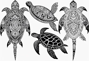 Full leg sleeve sea turtle tribal tattoo idea