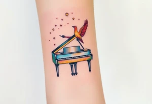grand piano under stars and pheonix tattoo idea