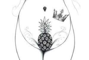 Pubic area vagina and anus using a  pineapple with diamonds, magestic, crown, tattoo idea