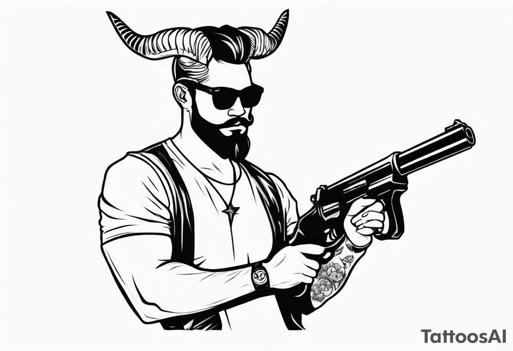 capricorn man with sunglasses and gun tattoo idea