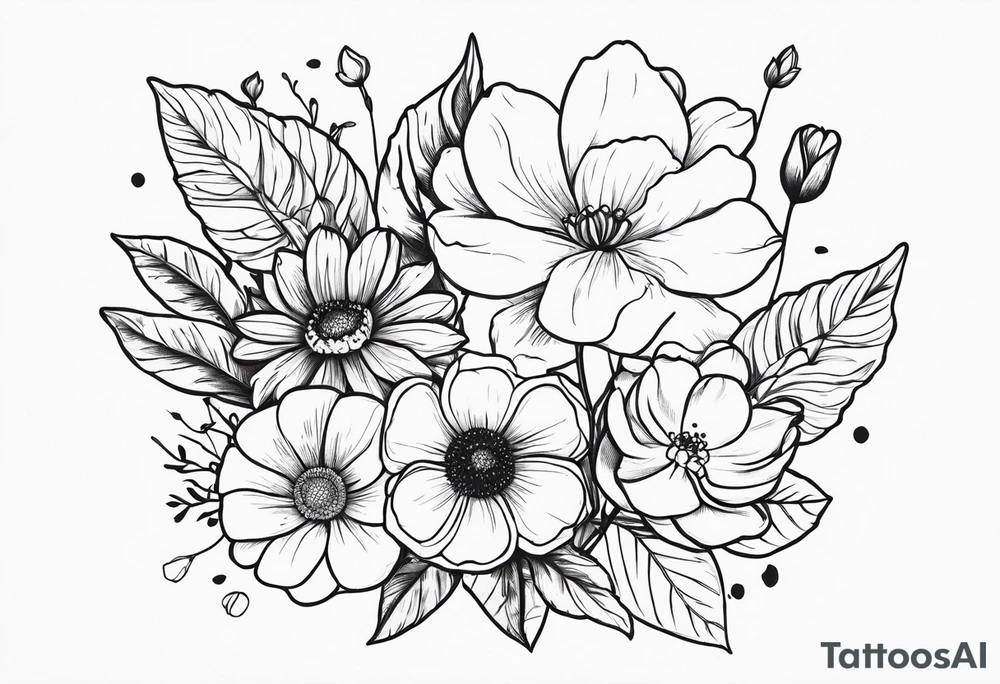 Birthflower bouquet tattoo with one July flower and two October flowers. tattoo idea