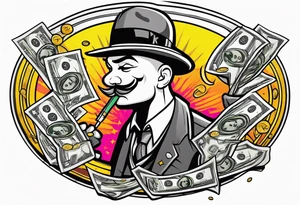 Gangster style design embracing money and fast life tattoo idea