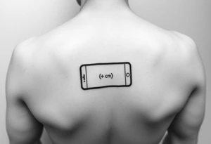 "Recursive iPhone tattoo: screen shows another screen with [•] at the end. Black ink, optical illusion style, 6cm width." tattoo idea