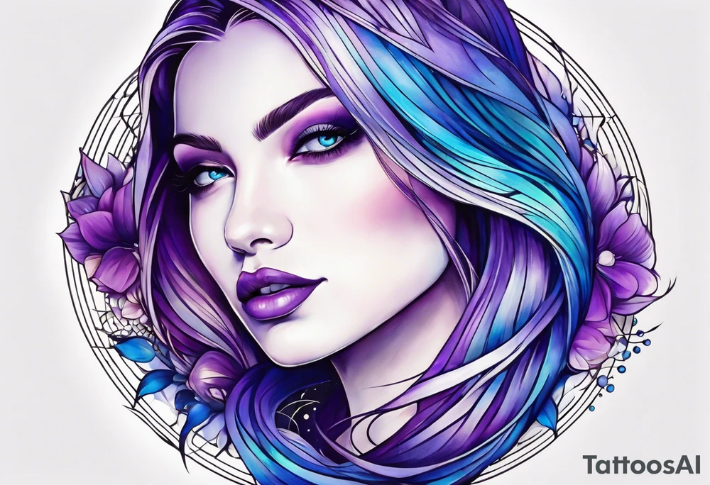 Blue and purple circle and lines tattoo idea