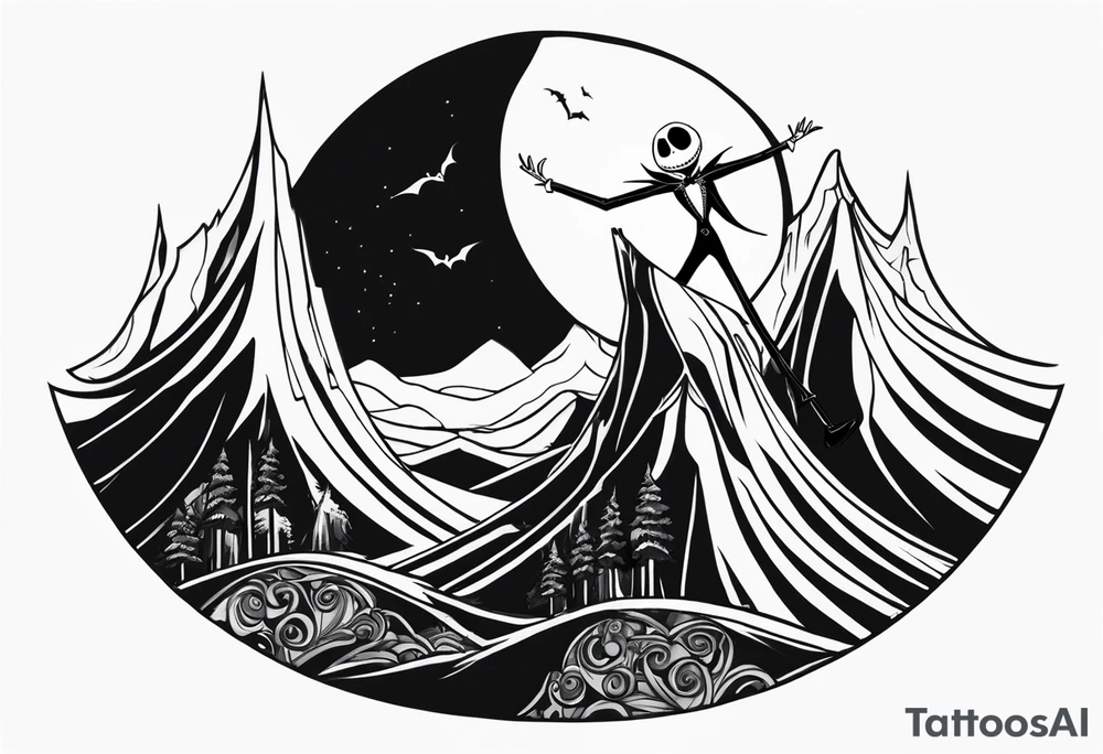 jack skellington on the curved montain tattoo idea