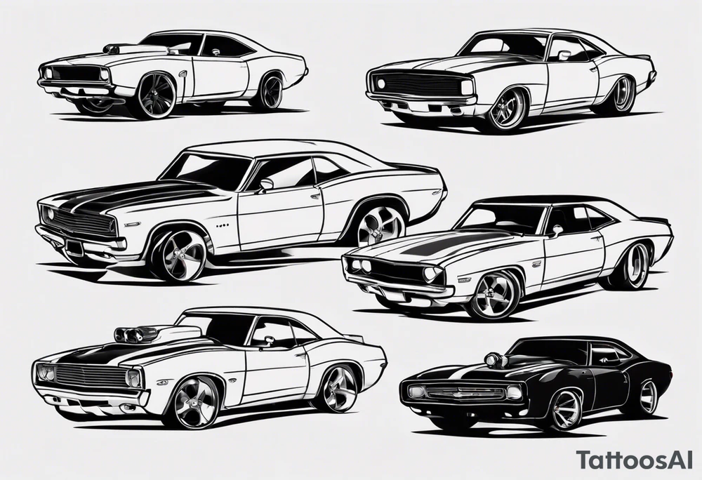Muscle car funny design tattoo idea
