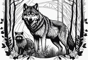 Ultra realistic Wolf and raccoon
Background Woods tattoo idea