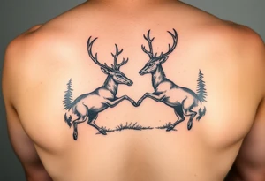 Photo realistic Vertical aligned nature scene with two deer fighting. 

This ai sucks tattoo idea