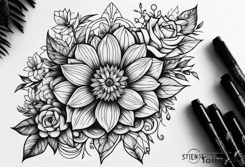 ornaments of flowers tattoo idea