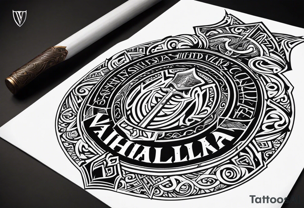 Valhalla viking gods shield hatchet sword tattoo idea