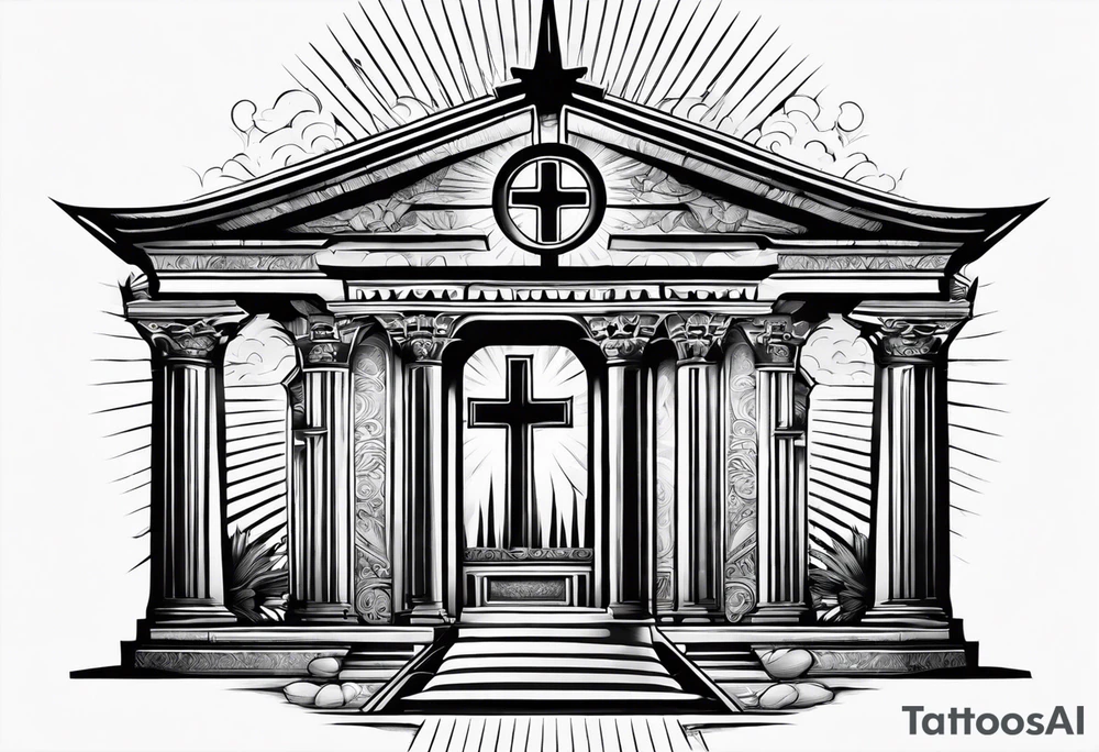 Tomb with cross and sun in the background tattoo idea