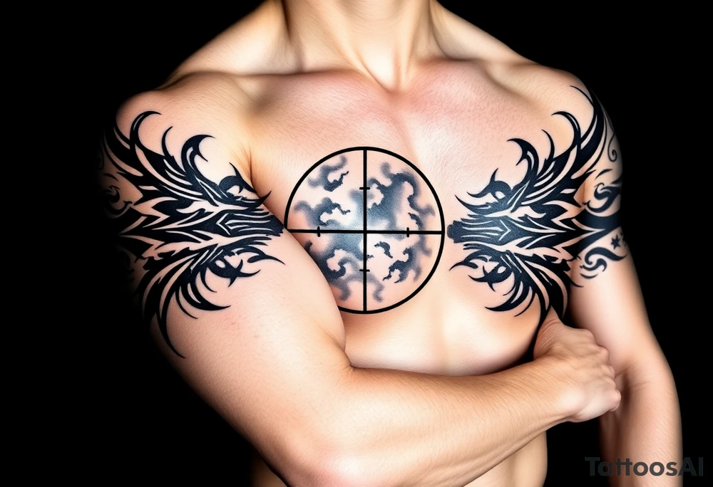 2d scope crosshairs with eerie fog in background tattoo idea