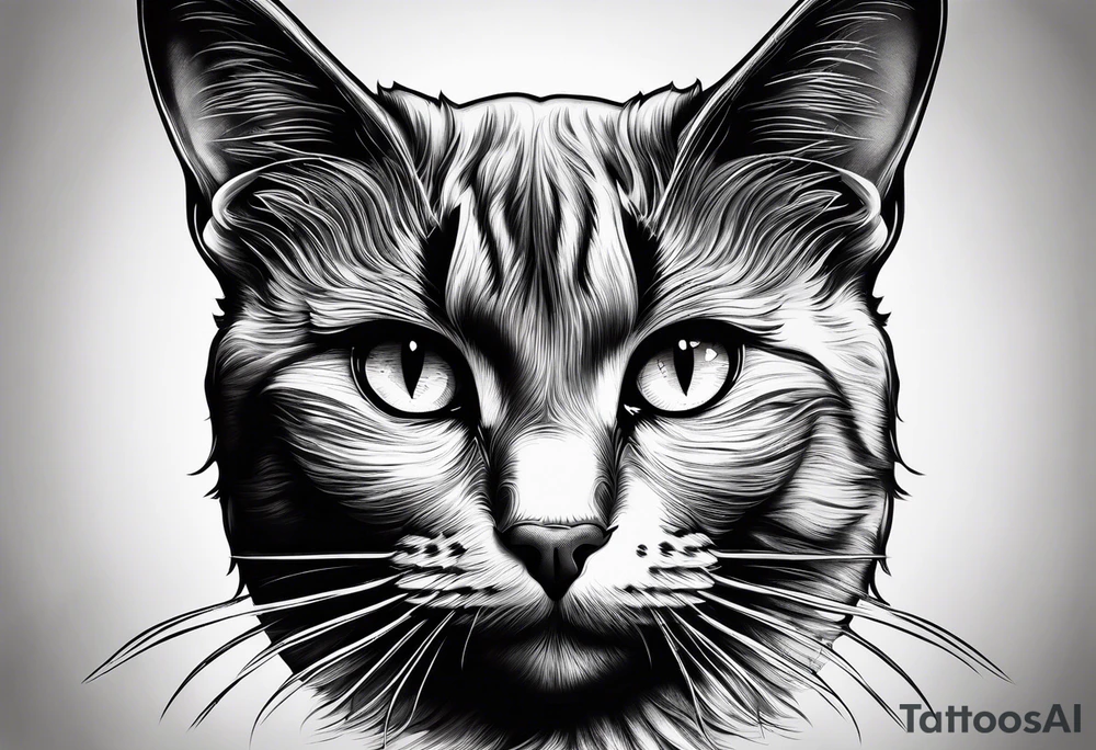 Photo realistic black cat head only facing forward add crescent moon to the left of the cat tattoo idea