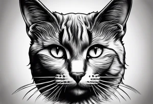 Photo realistic black cat head only facing forward add crescent moon to the left of the cat tattoo idea