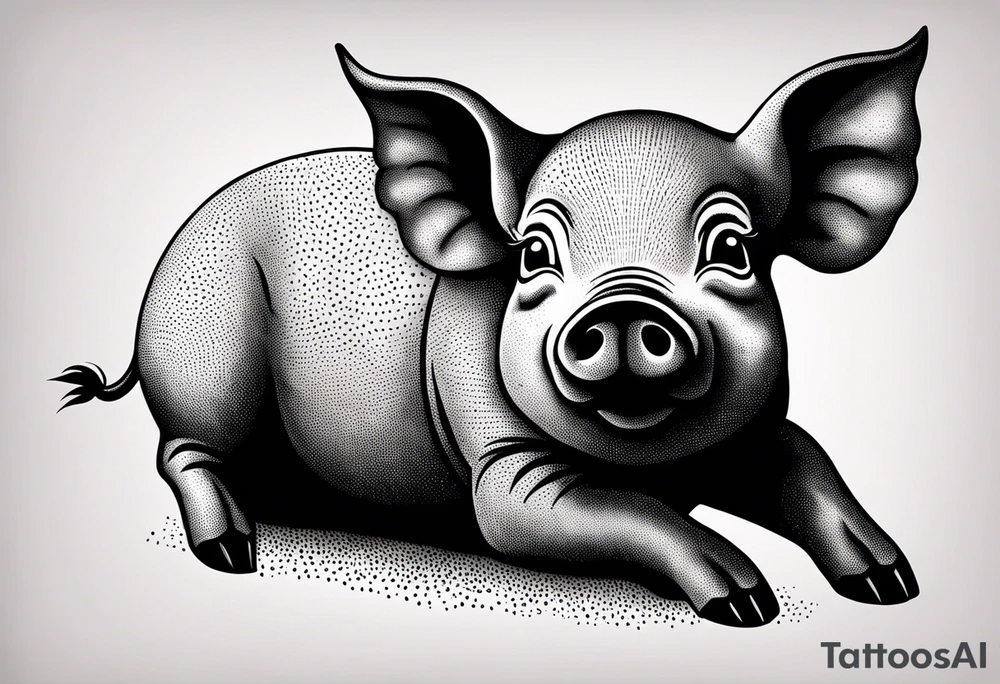 cute pig or piglet.
with text: "friends not food" 

only very thin lines. no shading. black and white only. simple outline only tattoo idea